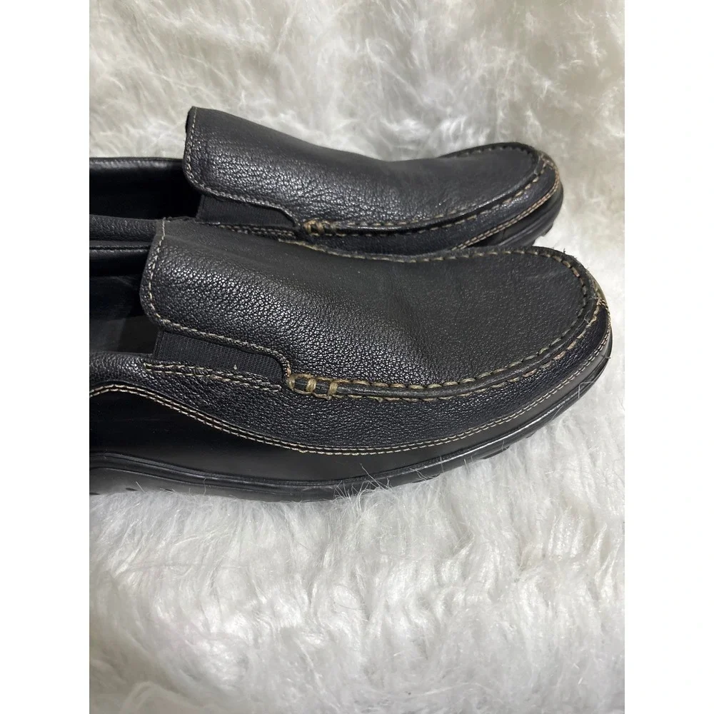 Cole Haan Mens Black Pebbled Leather Moc Toe Slip On Loafers Business Casual